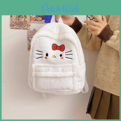 Cute Cartoon Hello Kitty Plush Zipper Backpack Street Style Nylon Material