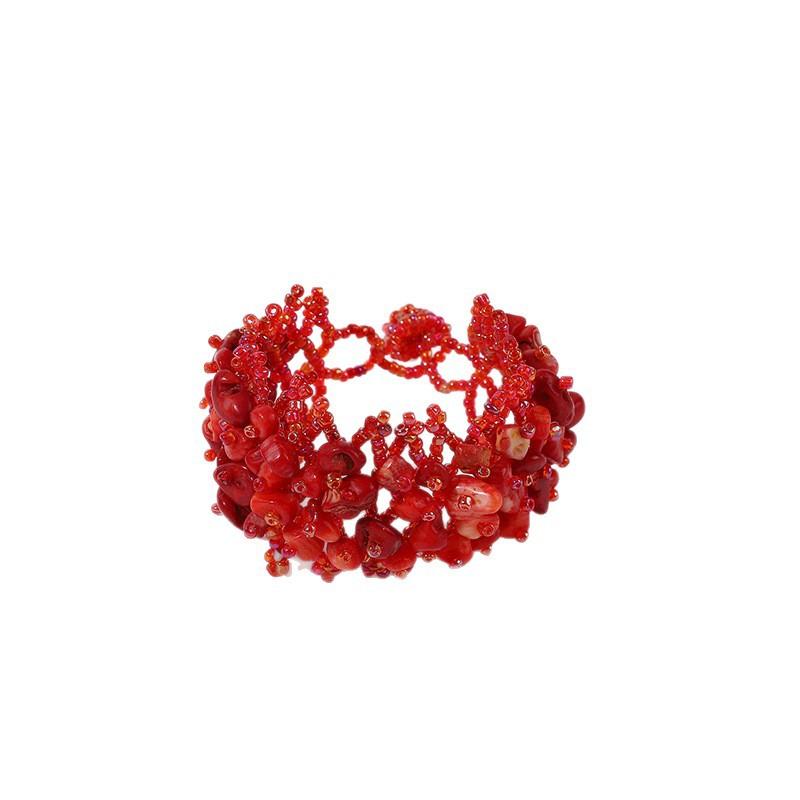 Ethnic Style Colorful Natural Stone Hollow Bracelet Handmade Bead Bohemian Hollow Rice Bead Crushed Stone Bracelet