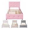 Drawer Bedside Table 99x210cm Velvet Fabric Kids Bed with Adjustable Headboard 2 Drawers Single Ergonomic Design Strong Wood Slat Support Home