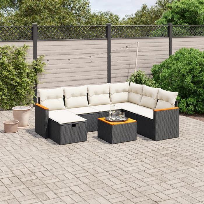 VidaXL Salon de Jardin avec Coussins 8 pcs, Canapés de Terrasse, Ensemble de Meubles de Patio, Mobilier d'Extérieur, Noir 3265333