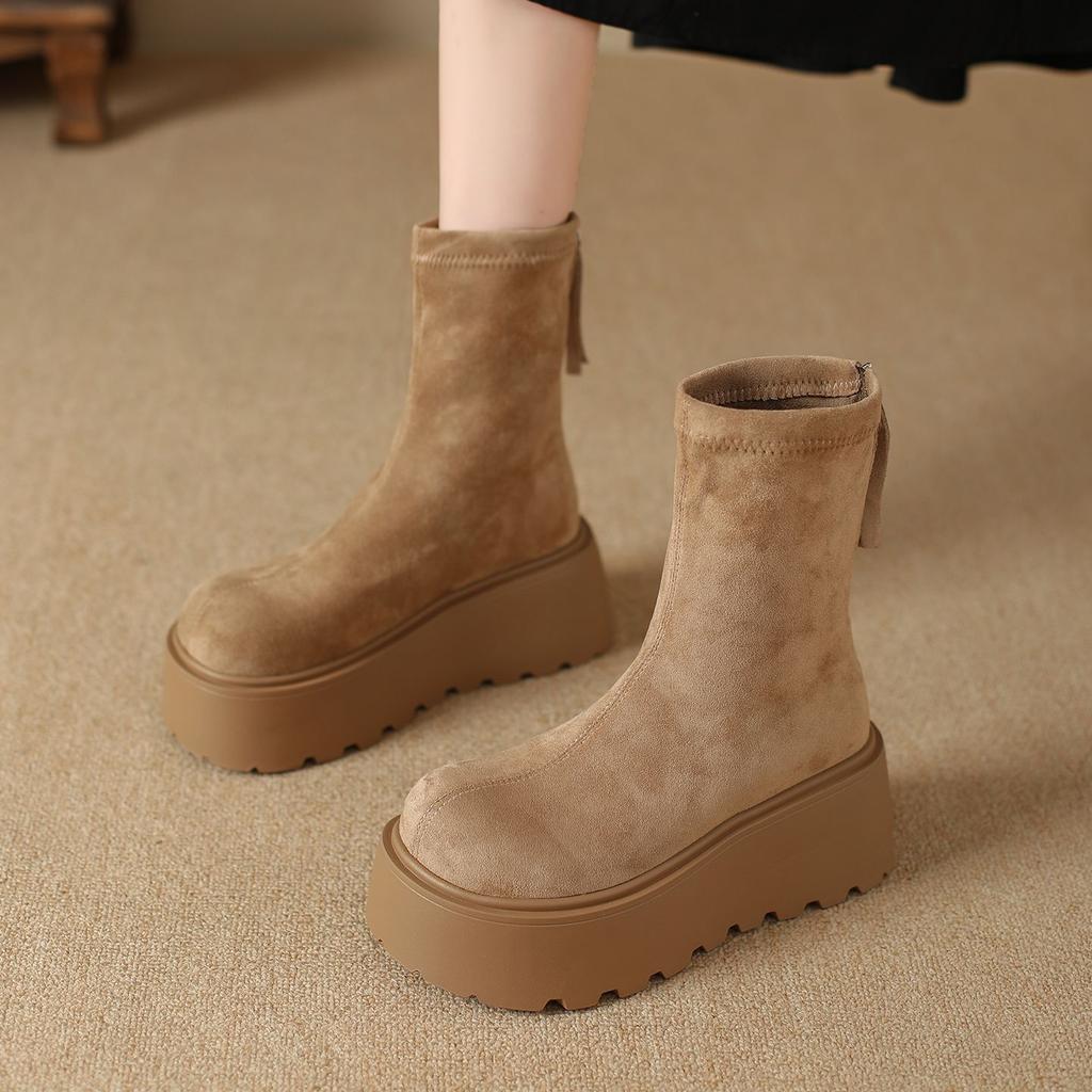 Muffin Skinny Boots Super Fire Height Increase Fashion Versatile Thick-soled Small Muffin Martin Boots Women's 2025 Autumn and Winter New