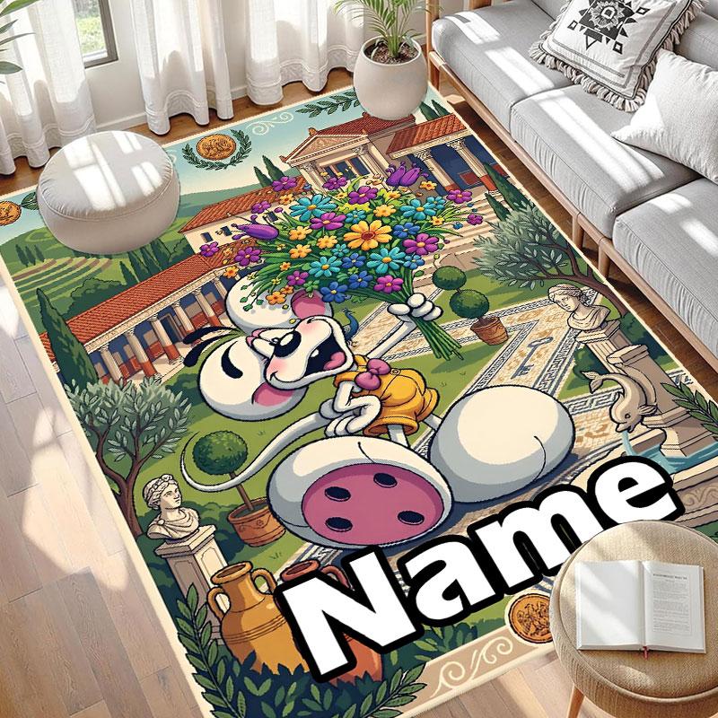 Custom Name Personalized Diddl Print Carpet, Versatile Home Decor Rug, for Playroom, Apartment, Balcony, Entryway, Hallway Gift