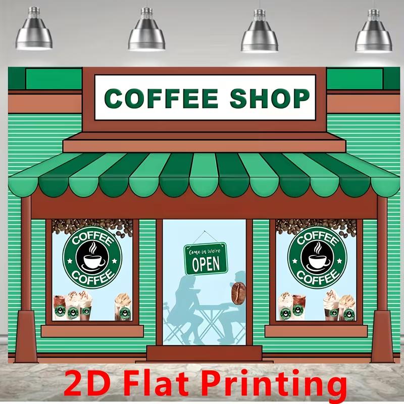 2D Green Brown Coffee Shop Backdrop with Coffee Beans & Drinks 47.2x31.5inch/120*80cm