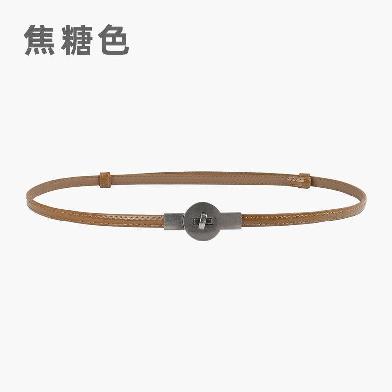 Retro Buckle Thin Belt Women With Dress Decoration Small Belt Waist Thin Lacquered Cowhide