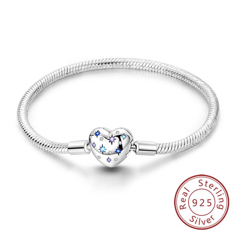 Originální náramek 925 Sterling Silver Náramek s přívěsky 17-20CM Zlaté Srdce Klíč Lásky Vločka Náramek Manžeta Dámské Šperky Dárek