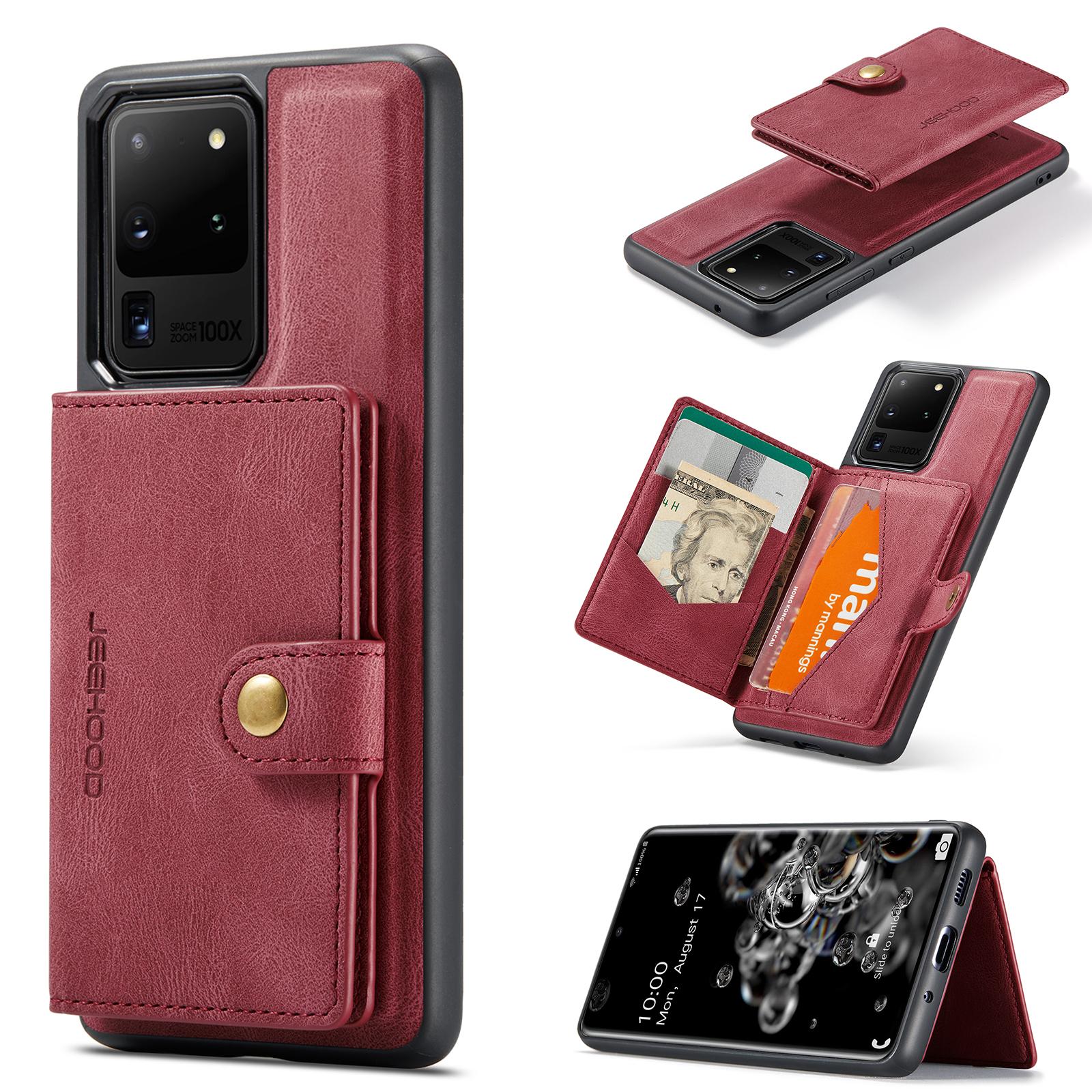 

For Samsung Galaxy S20 Ultra Case JEEHOOD J01 Retro Leather Phone Back Cover with Detachable Magnetic Card Holder