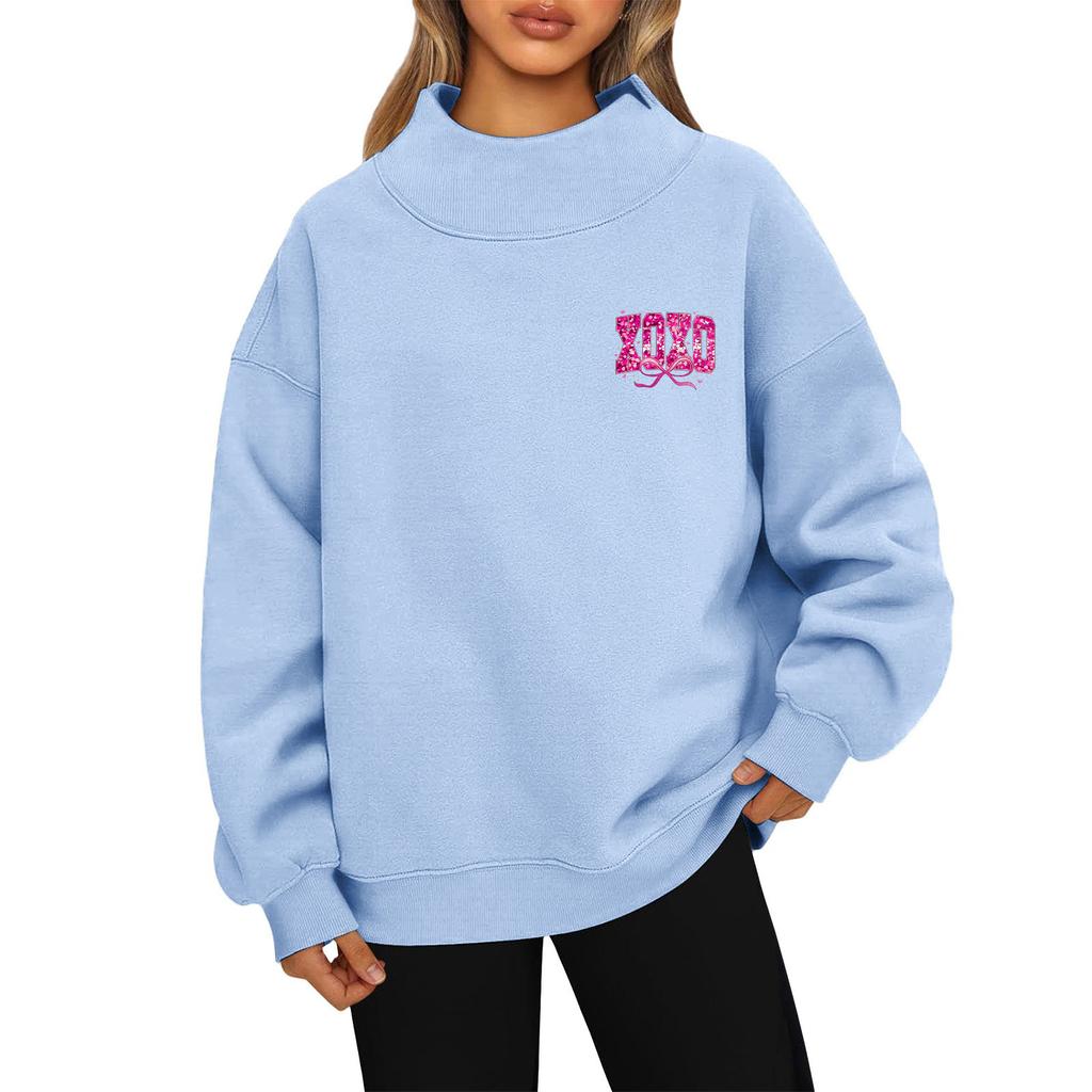 Dam Alla hjärtans dag Tryck Mode Lös Hög Krage Långärmad Enfärgad Sweatshirt Pullover