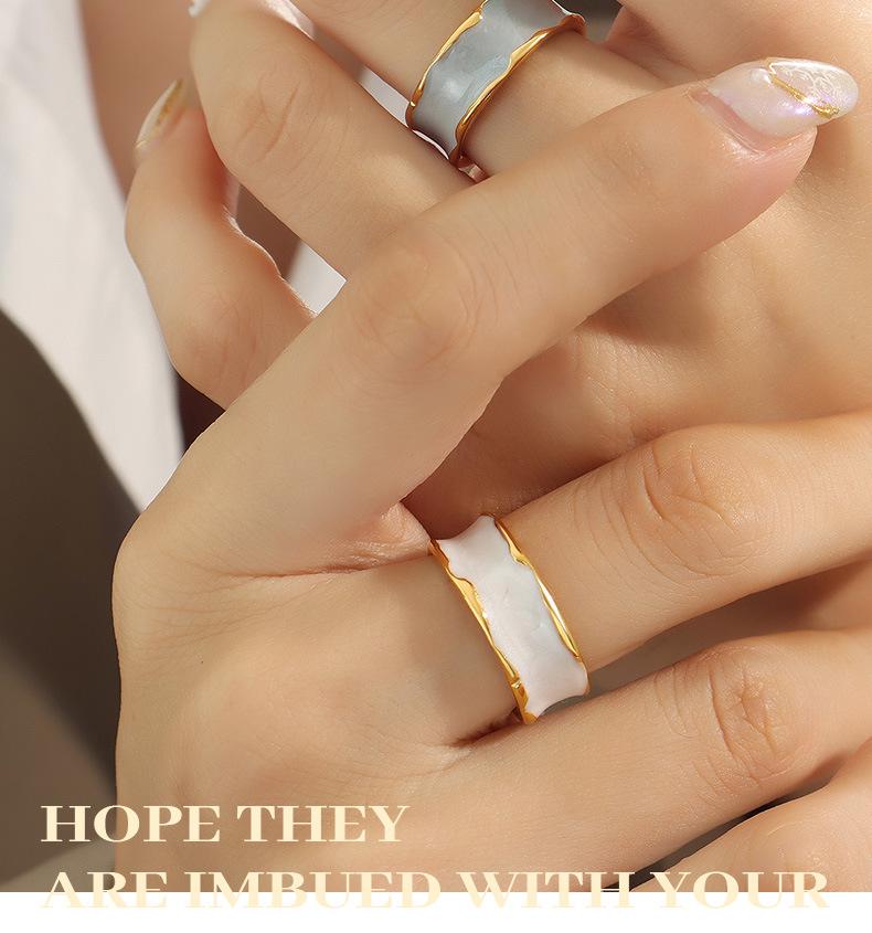 European Romantic Blue & White Enamel Open Ring
