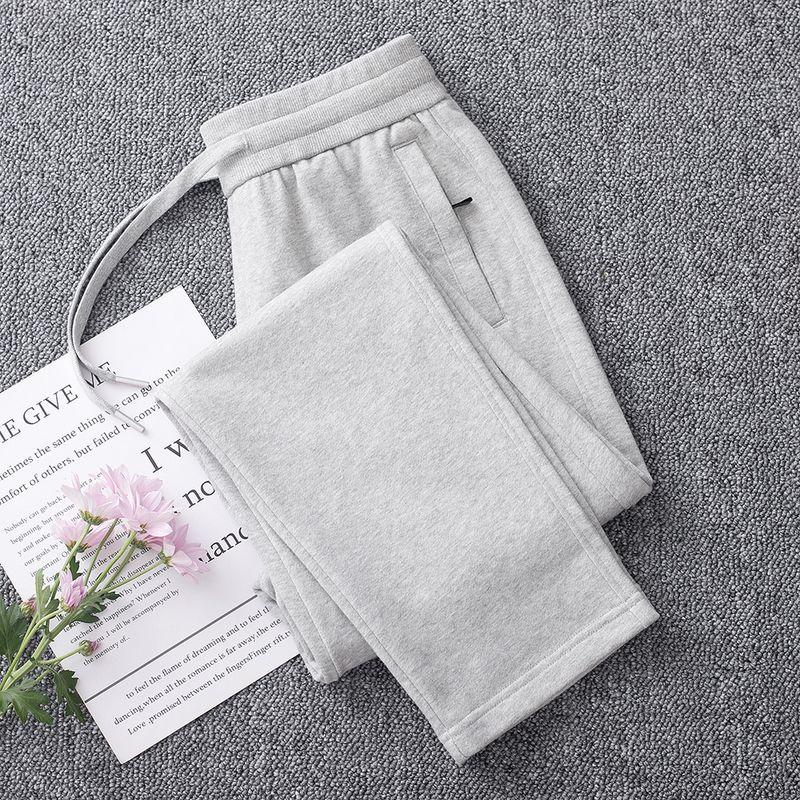 High-End Pure Cotton Spring & Fall Thin Sweatpants Heavy Weight Straight-Leg Pants Women's Pants Sports Pants Loose Casual Pants Zipper Light Pink