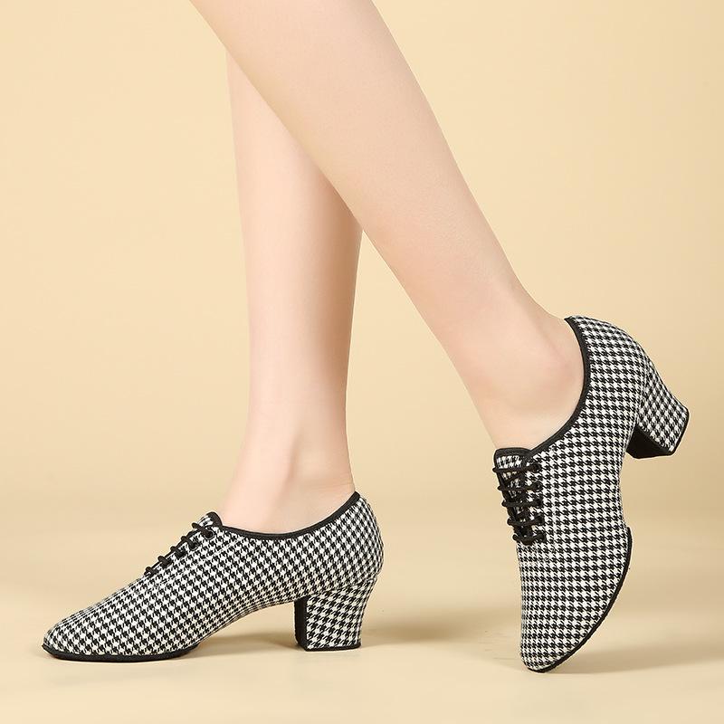 Houndstooth Mid-Heel Dance Shoes for Square, Ballroom, Modern & Latin Styles - Soft Sole, Adult Performance Cha-Cha
