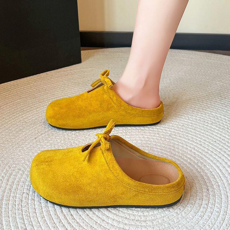 Flat-bottomed Bag Head Slippers Women's 2025 Spring New Bow Versatile One-pedal Boken Soft-soled Retro Half Slippers