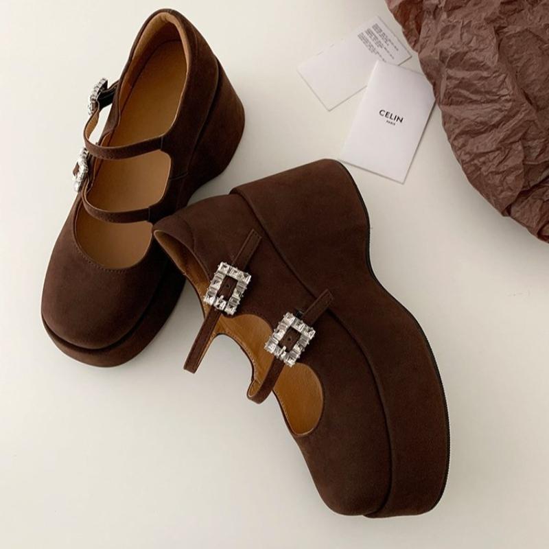 Platform Marie Janes Shoes Women Wedges Sandals Summer 2025 New Trend Dress Pumps Shallow Elegant Suede Plus Size Zapatos Mujer