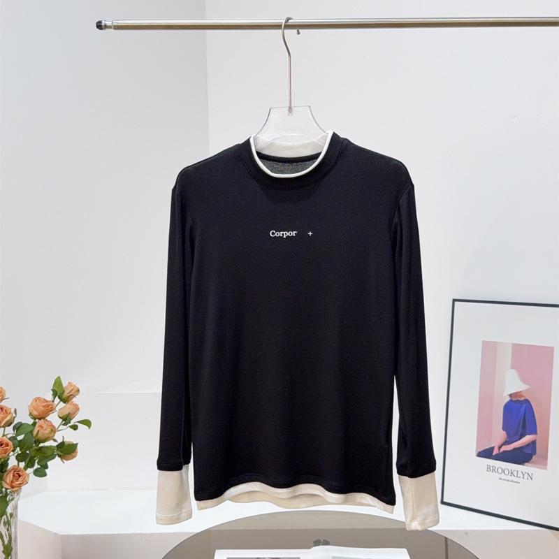 

MO25 Autumn Loose-Fit Color Block Crew Neck Long Sleeve Layered-Look T-Shirt Medium