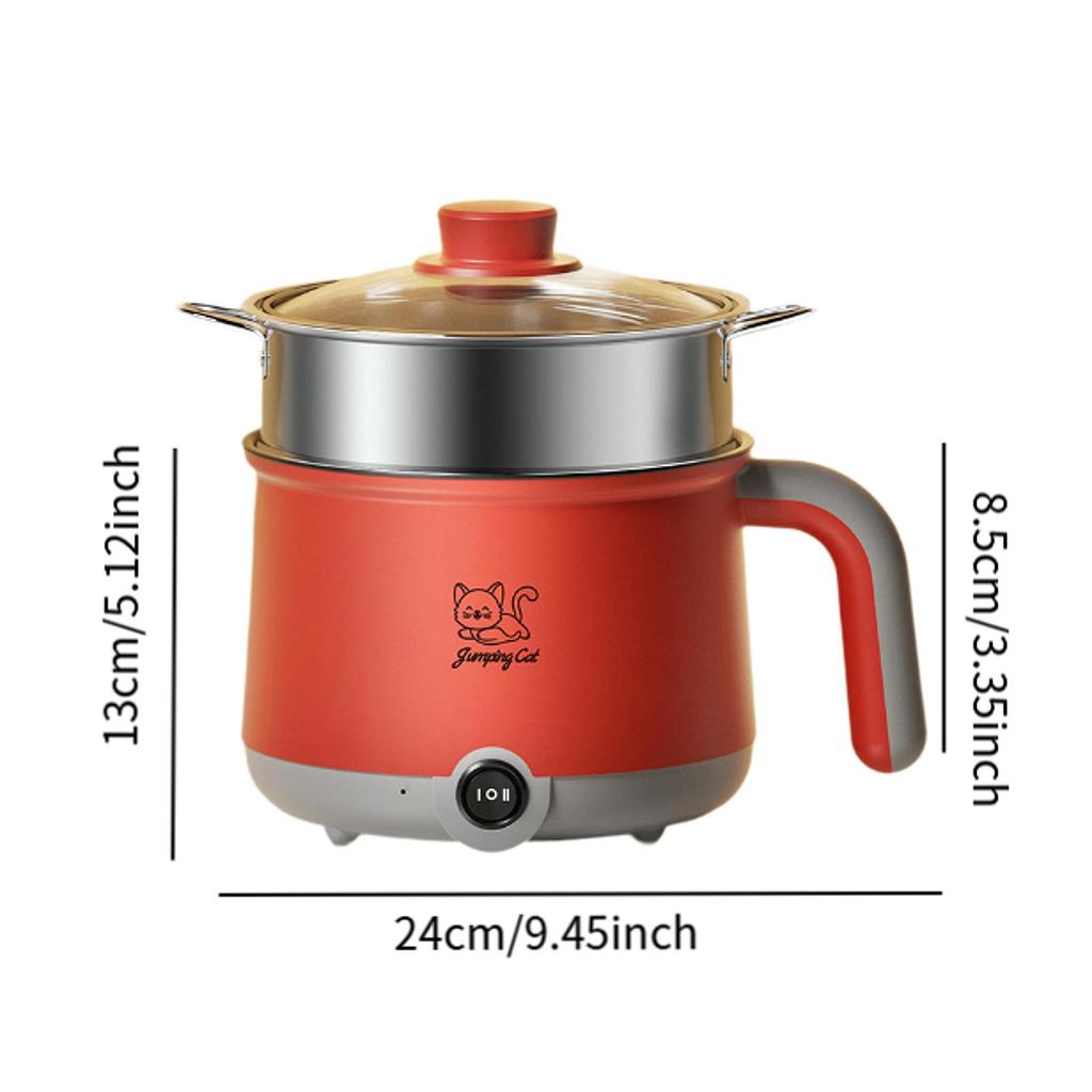 Marmite électrique 1,8 L avec cuiseur vapeur, marmite portable multifonction, cuiseur à ramen antiadhésif pour œufs, soupe, flocons d'avoine, steak, boulettes
