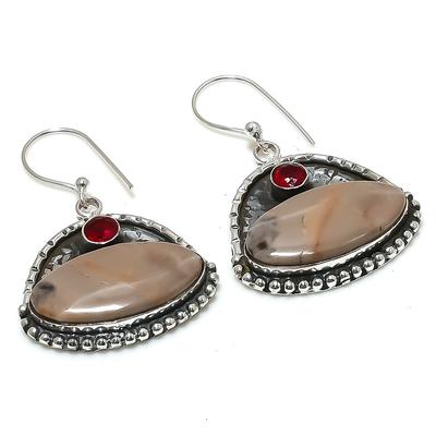 Natürlicher Mookait, Granat Edelstein 925 Sterling Silber Ohrring 1,81" K3M68