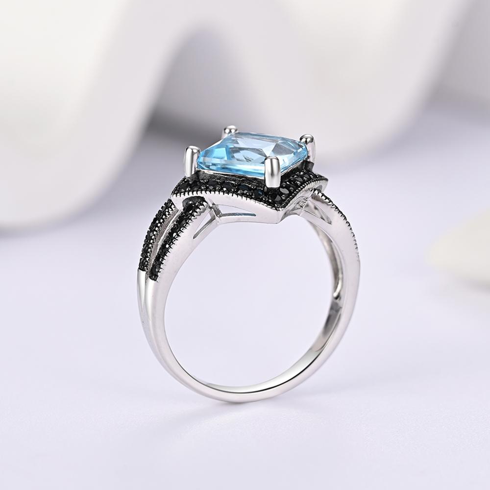 925 silver ring earrings pendant necklace natural sky blue Topaz real gemstone fine jewelry set for women's Daily and party wear