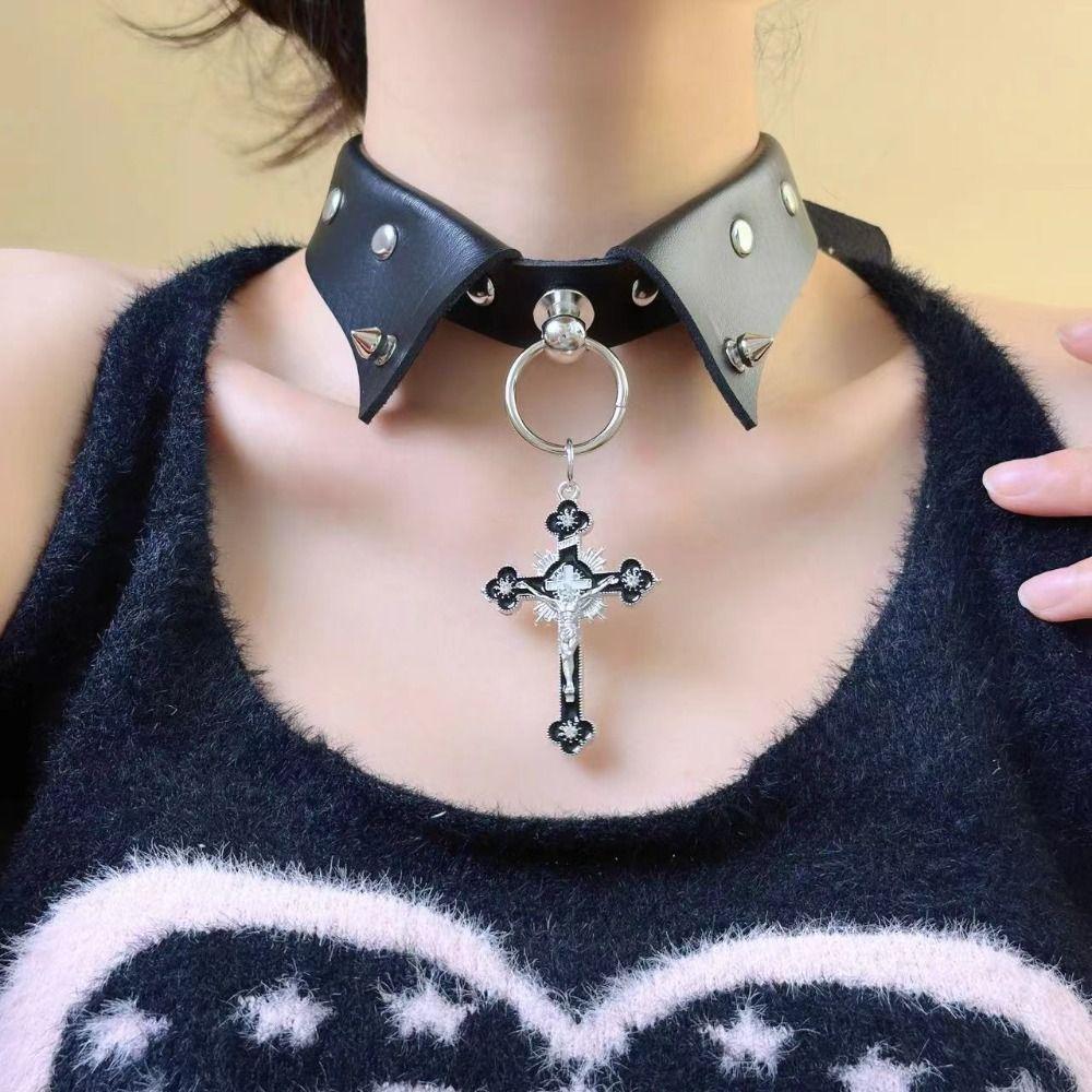 Studded Rivet Choker Gothic Fake Collar Necklace Unique Punk Choker  Streetwear