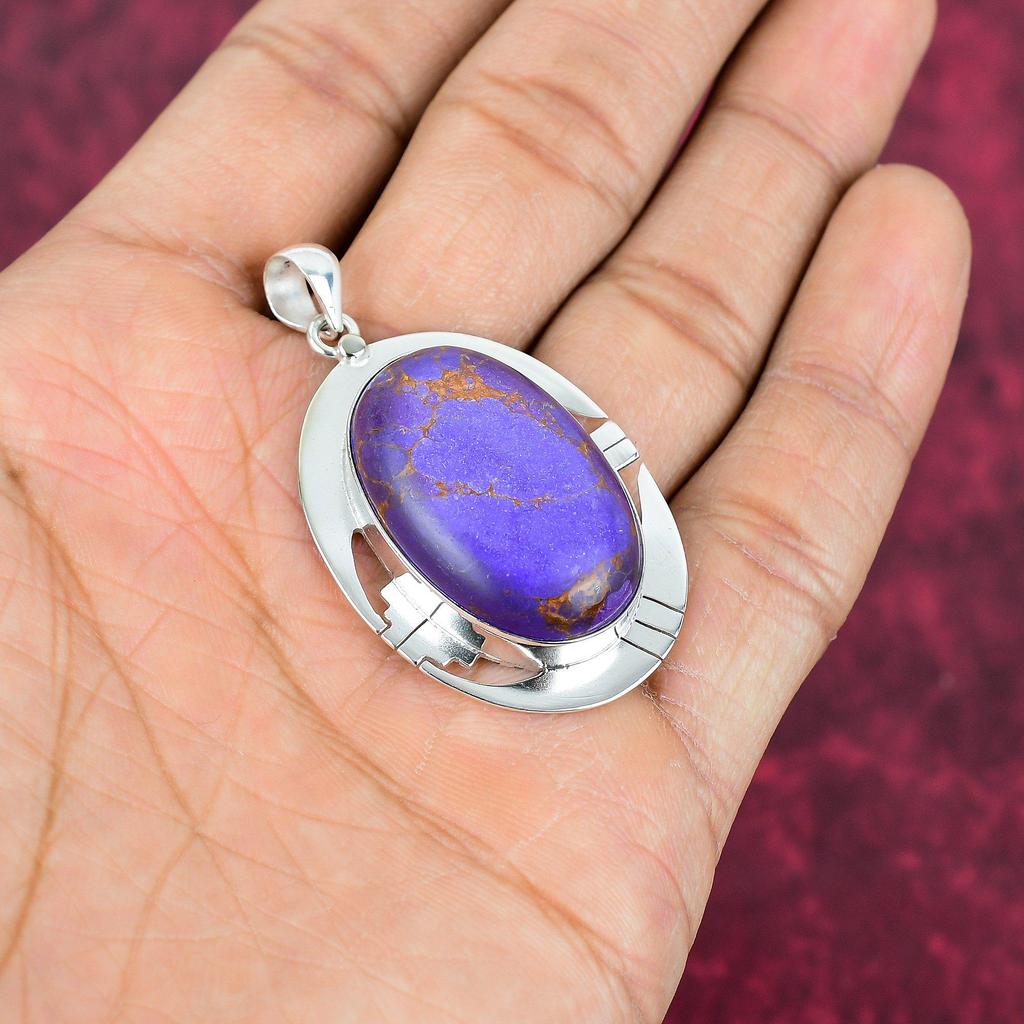 Purple Copper Turquoise Pendant, 925 Solid Sterling Silver Jewelry, Gemstone Pendant, Gift For Her Handmade Dainty Jewelry