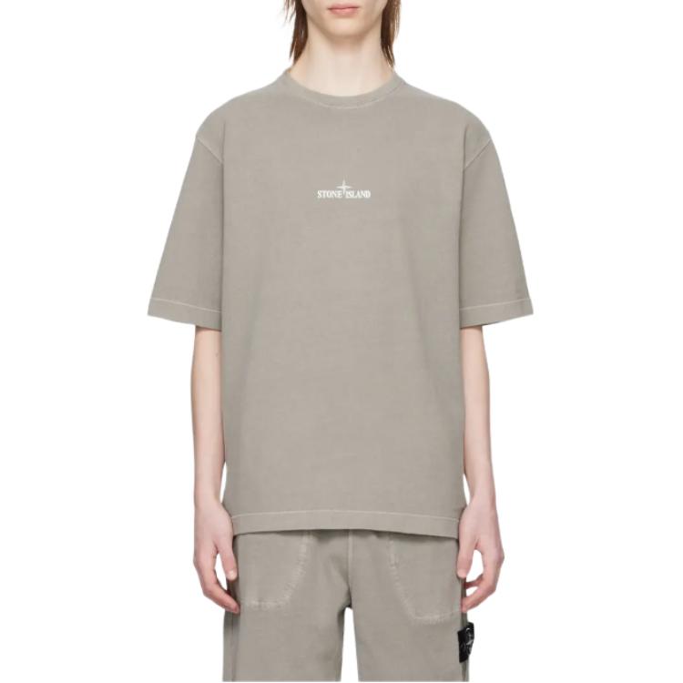 STONE ISLAND Pánské tričko s krátkým rukávem, kulatým výstřihem, volného střihu, s potiskem písmen, Khaki 8015209T2-V0064