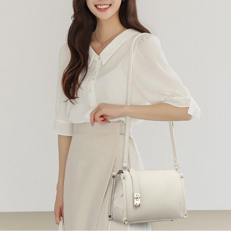Lychee pattern metal lock small square bag crossbody shoulder bag