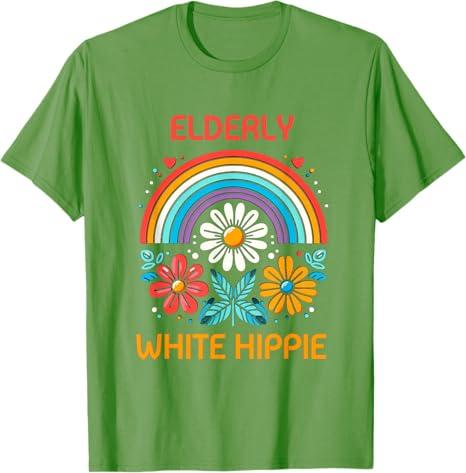 

Elderly White Hippie Trending Funny Saying Tee TShirt Funny Rainbow Flowers Y2k Graphic Outfit Womens Fashion Joke Novelty Top S