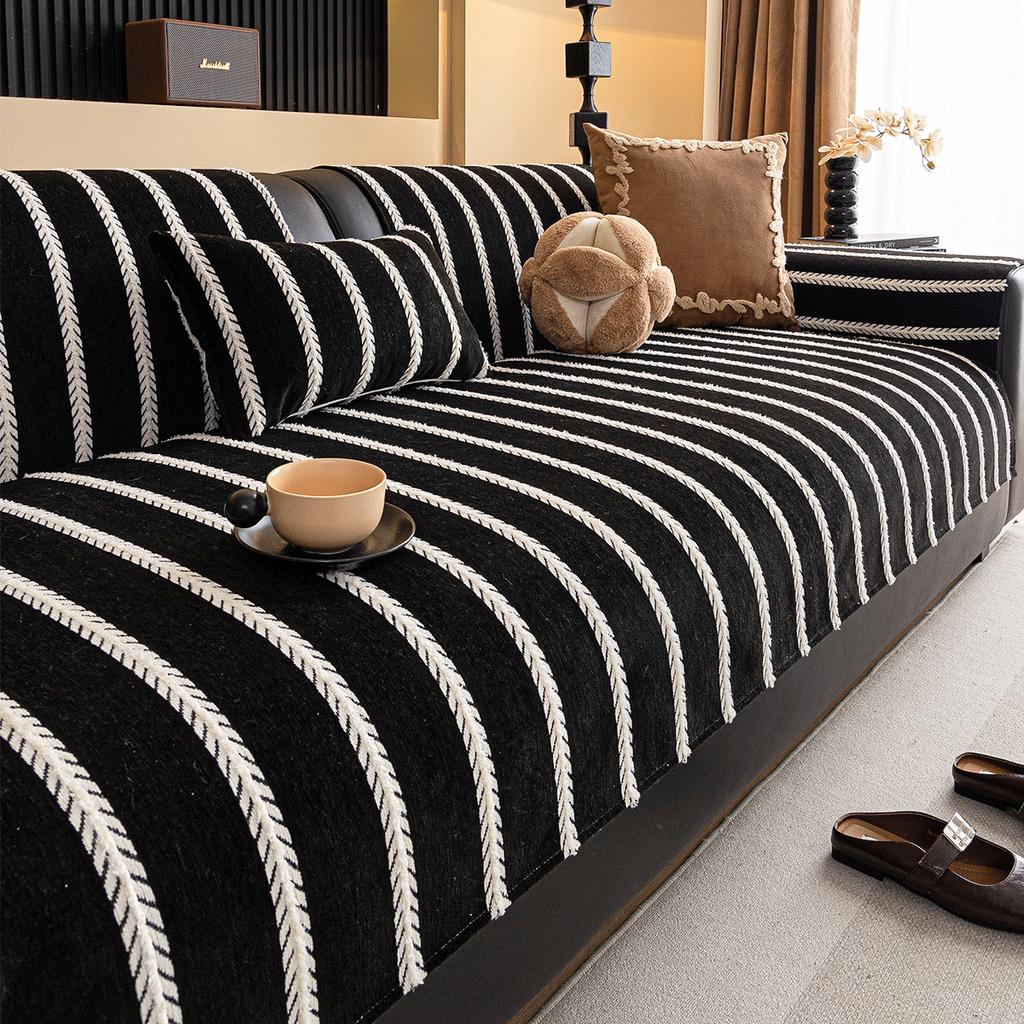 Black Sofa Cushion, High-end Sense, Universal In All Seasons, New Fixed Non-slip Cover Cloth Cover Leather Seat Cushion