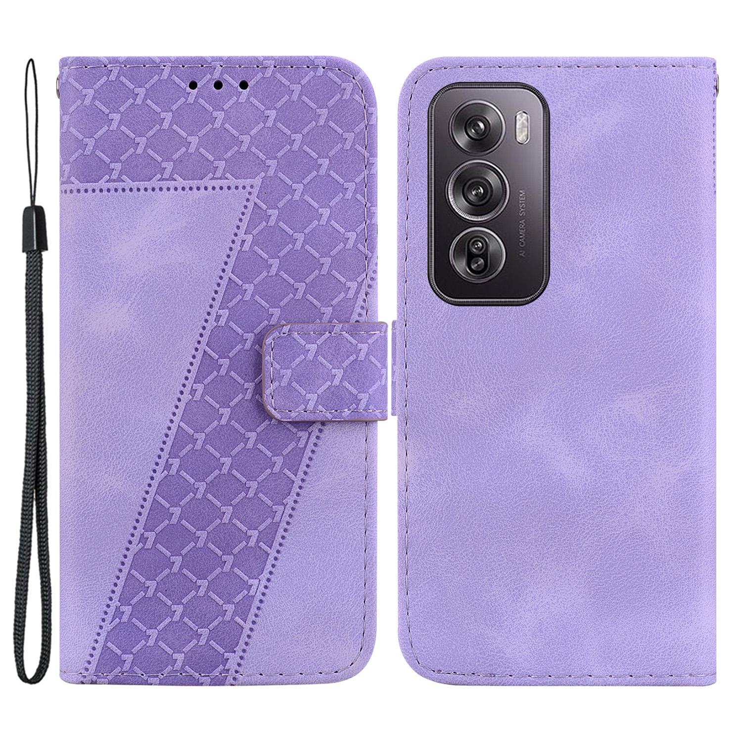 

For Oppo Reno12 Pro 5G (Global) Case Leather Phone Cover 7-Shaped Pattern Imprint Purple