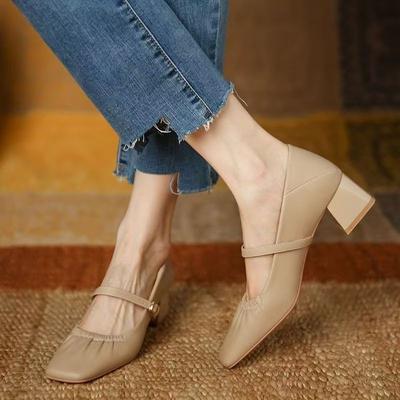 Scarpe da Donna Moda Décolleté Primavera Autunno Nuove Mary Jane Donna Punta Quadrata Basse Scarpe Singole in Pelle Abito Festa Tacco Grosso Scarpe