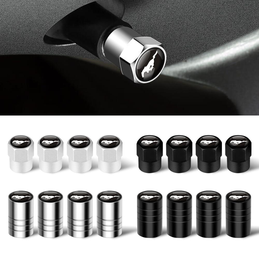 BBAD3 4PCS Car Badge Wheel Tires Valve Caps Tyre Valve Stem Covers For Ford Mustang Shelby Edge Kuga Transit Fiesta Ghia Wheel hubcap