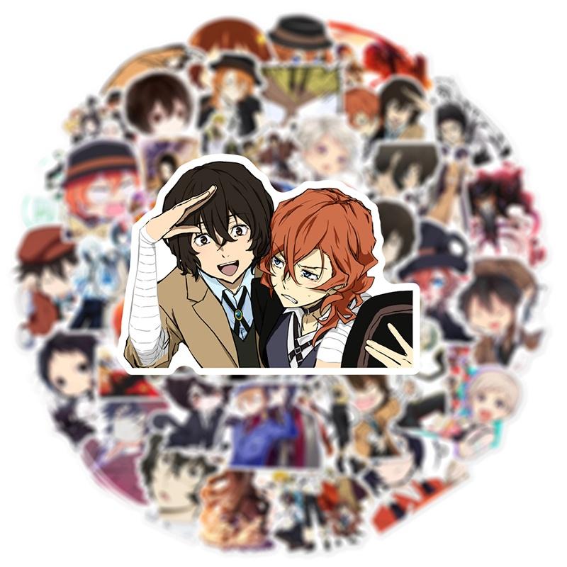 50pcs Bungo Stray Dogs Stickers Reusable Decor For Laptop Trolley Case Graffiti
