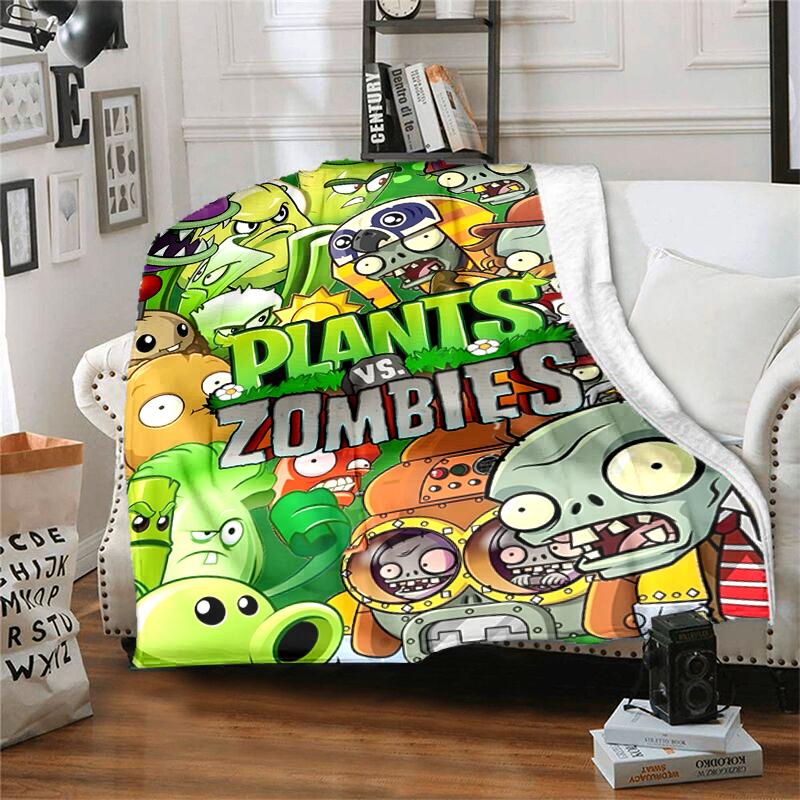 1pc Blanket Plants vs. Zombies Print Design, Lightweight Blanket for Sofa, Bed- Soft &Warm, Gift for All Seasons like Christmas, Halloween