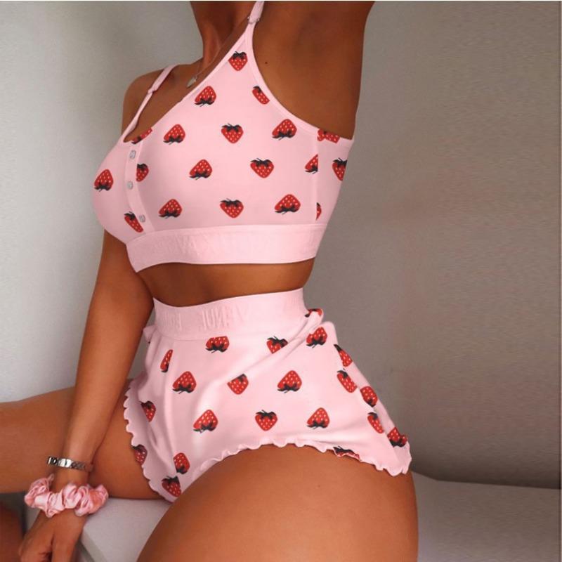 New Printed Suspender Pajamas Cool Thin Tight Sweet Pajamas Large Size