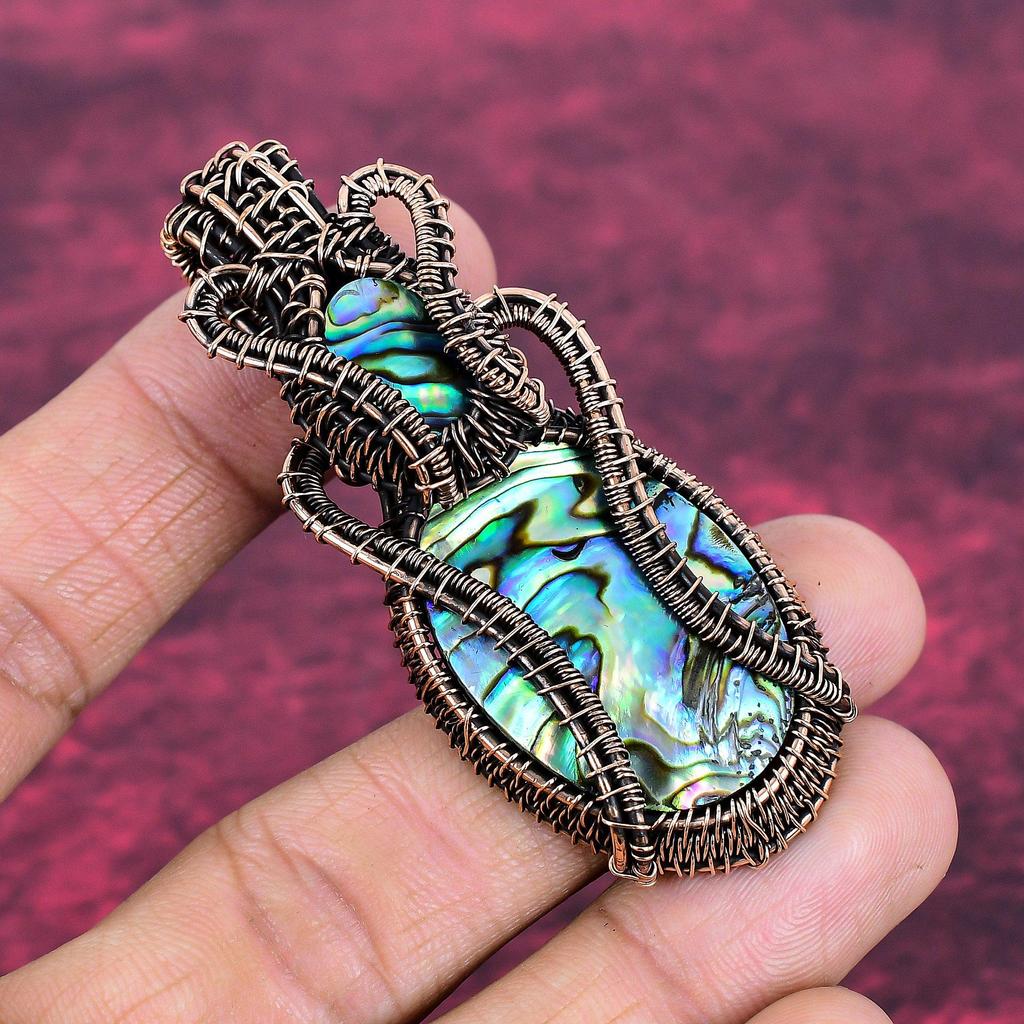 Abalone Shell Gemstone Pendant Copper Wire Wrapped Pendant Handmade Jewelry