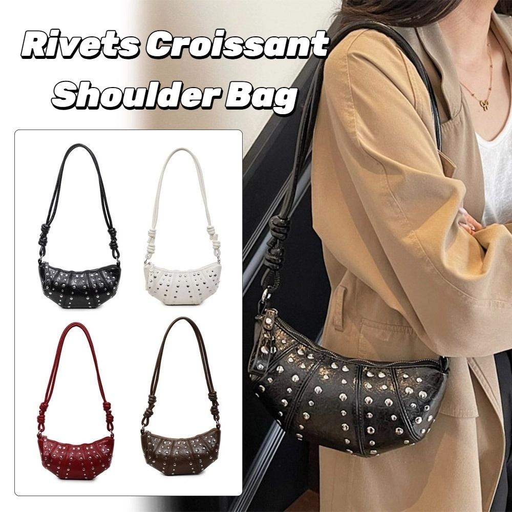 Crossbody Bag Rivets PU Dumplings Bag Small Pack Punk Style Handbags Croissant Shoulder Bag  Lady