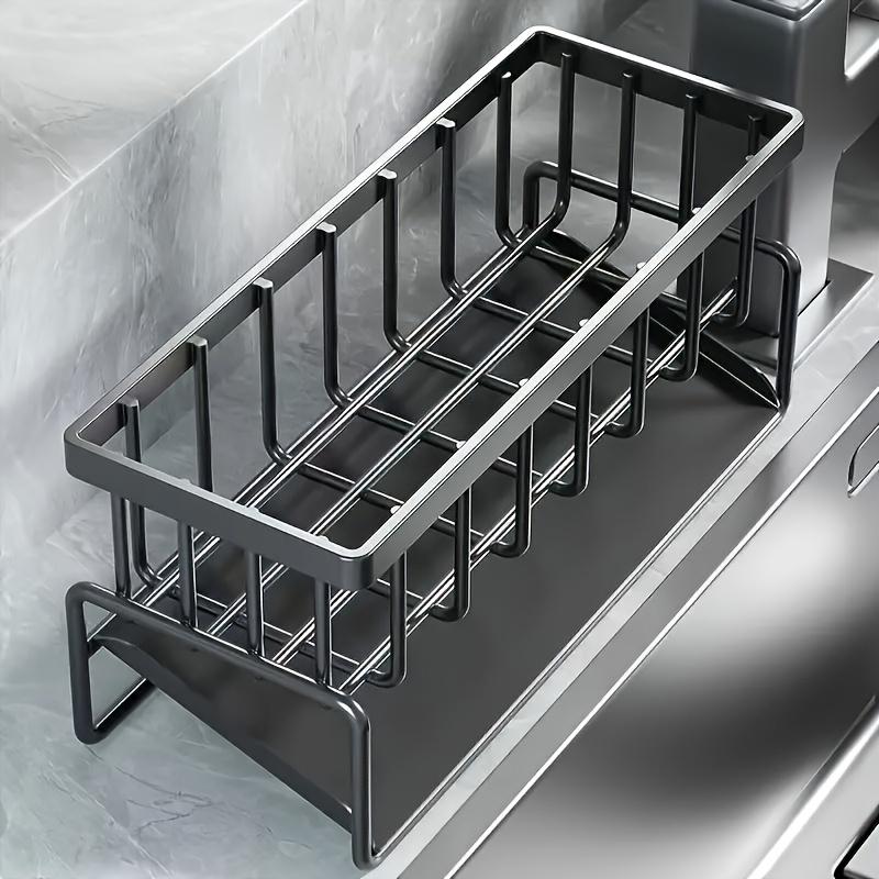 1pc Multifunctional Waterproof Plastic Sink Organizer Space-Saving Storage for Sponges, Brushes, Towels - Durable Black Plastic Design