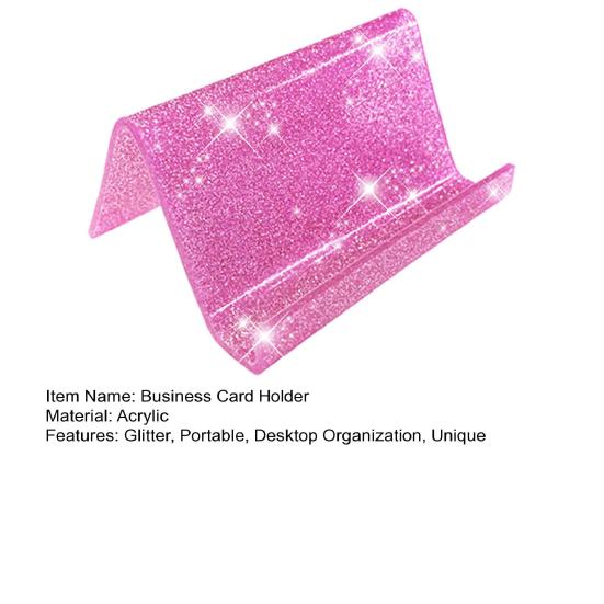 Acrylic Business Card Holder for Desk Sequin Glitter Desktop Name Card Organizer Stand for Home Office
