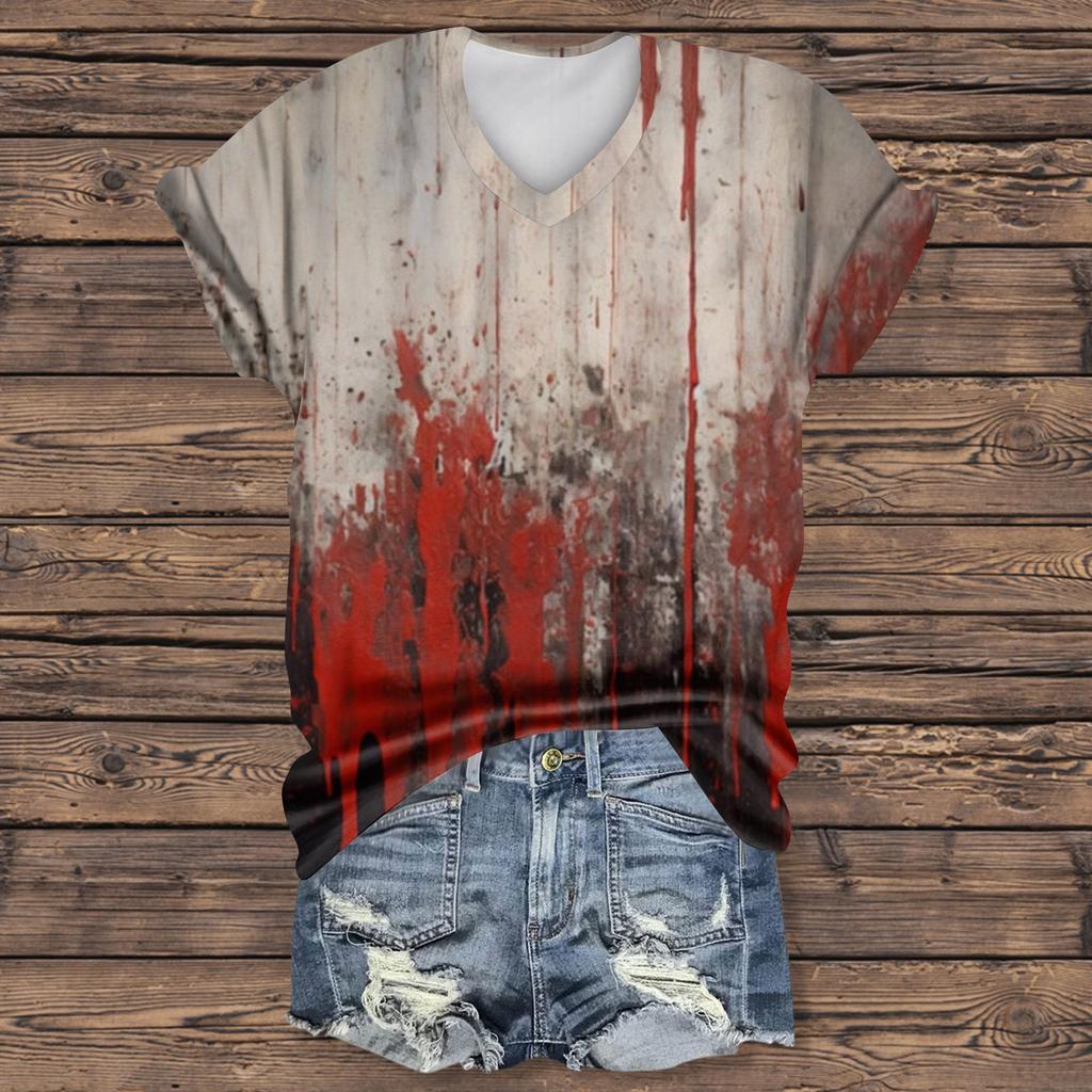 Women's Fashion Casual Short Sleeve Halloween Print Tops Halloween Elegant Tops