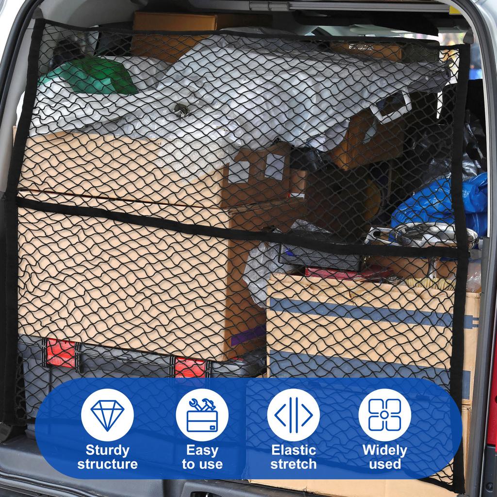 Truck Bed Cargo Net Highly Elastic Pickup Truck Bed Mesh Organizer Stretchable 4x4ft To 8x8ft  Cargo Net with Carabiners & Hooks
