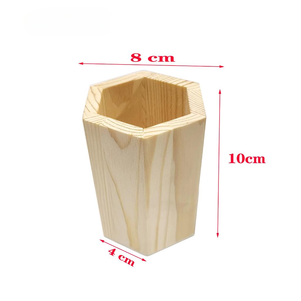 Pencil Holder Office Desk Wood Square/Round/Hexagon Pen Holder Pen Pot Cup Case Container Stationery Storage Organiser Supplies