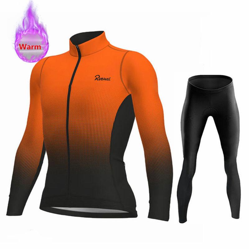 Rvouei Winter Lange Mouw Thermisch Fleece Fietsjersey Set Koersbroek Ropa Ciclismo Fietskleding MTB Fietsjersey Uniform