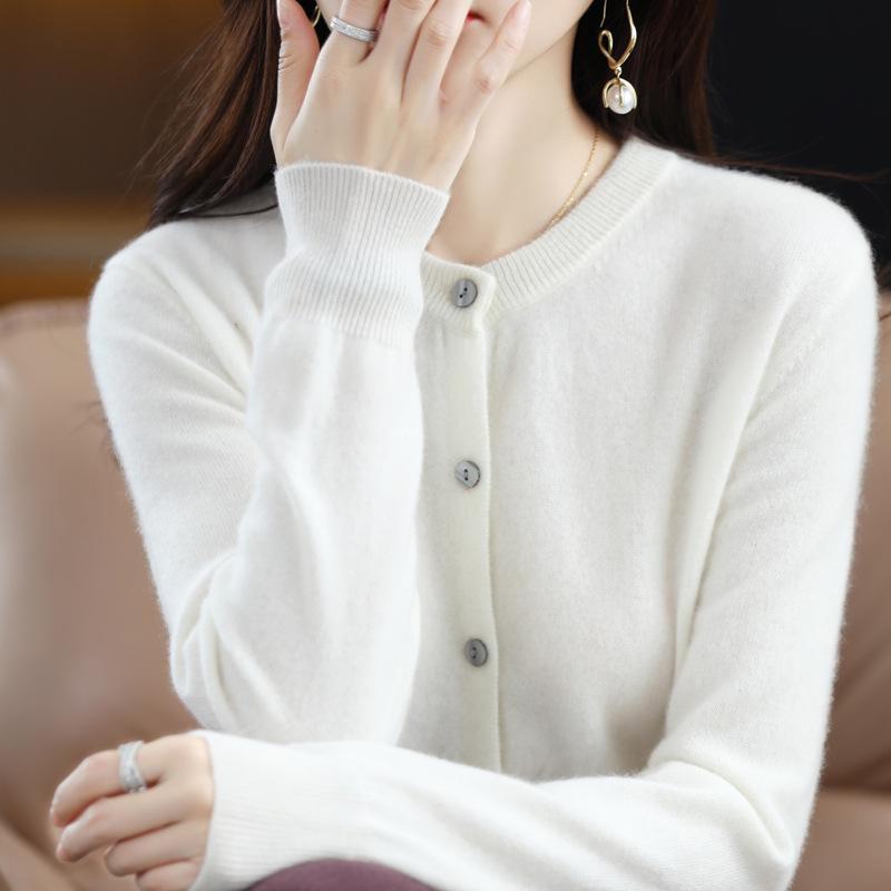 2024 Women's Solid Color Round Neck Knitted Cardigan - Long Sleeve Early Spring Sweater