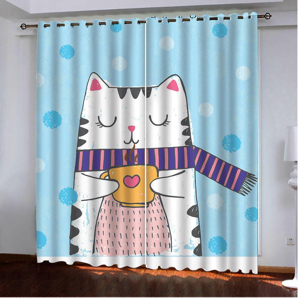 Curtains Cute Cartoon Cat Single Series 3D Digital Printing High Density Blackout Curtains