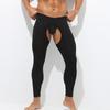 Men Sexy Thermal Underwear Bottoms Gay Open Front Lingerie Leggings Crotchless Nightwear Tights Slim Fit Stretchy Long John Pant