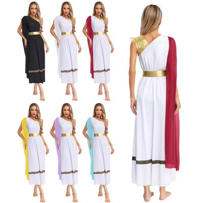 Costume da donna dell'antica Grecia Abito a tunica senza maniche a vita alta Toga da imperatrice romana dorata Vestito per festa di Halloween