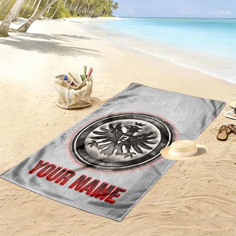 Custom Name Eintracht Frankfurt Print Beach Towel, Large Soft Quick Dry Towel for Beach Camping Swimming