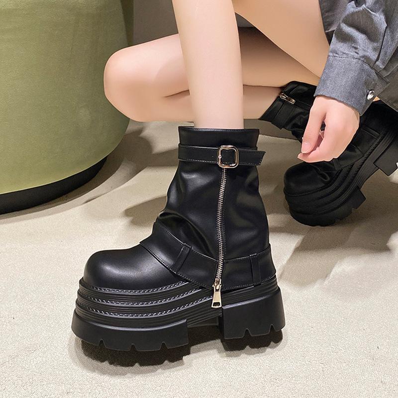 0000 Spice Girl Style Maillard Western Cowboy Platform Martin Boots Women's Autumn and Winter New Height Increasing Muffin Pants Short Boots