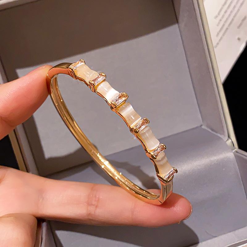 Zircon Bamboo Cat's Eye Snap Bracelet Light Luxury High-end Bracelet Europe and America