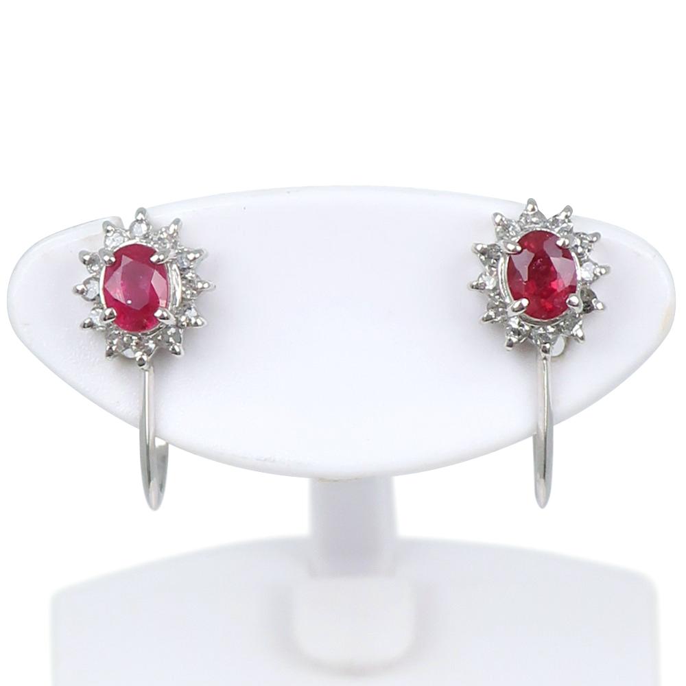 Earring Pt900Platinum/Ruby/diamond 2.2g Women Used