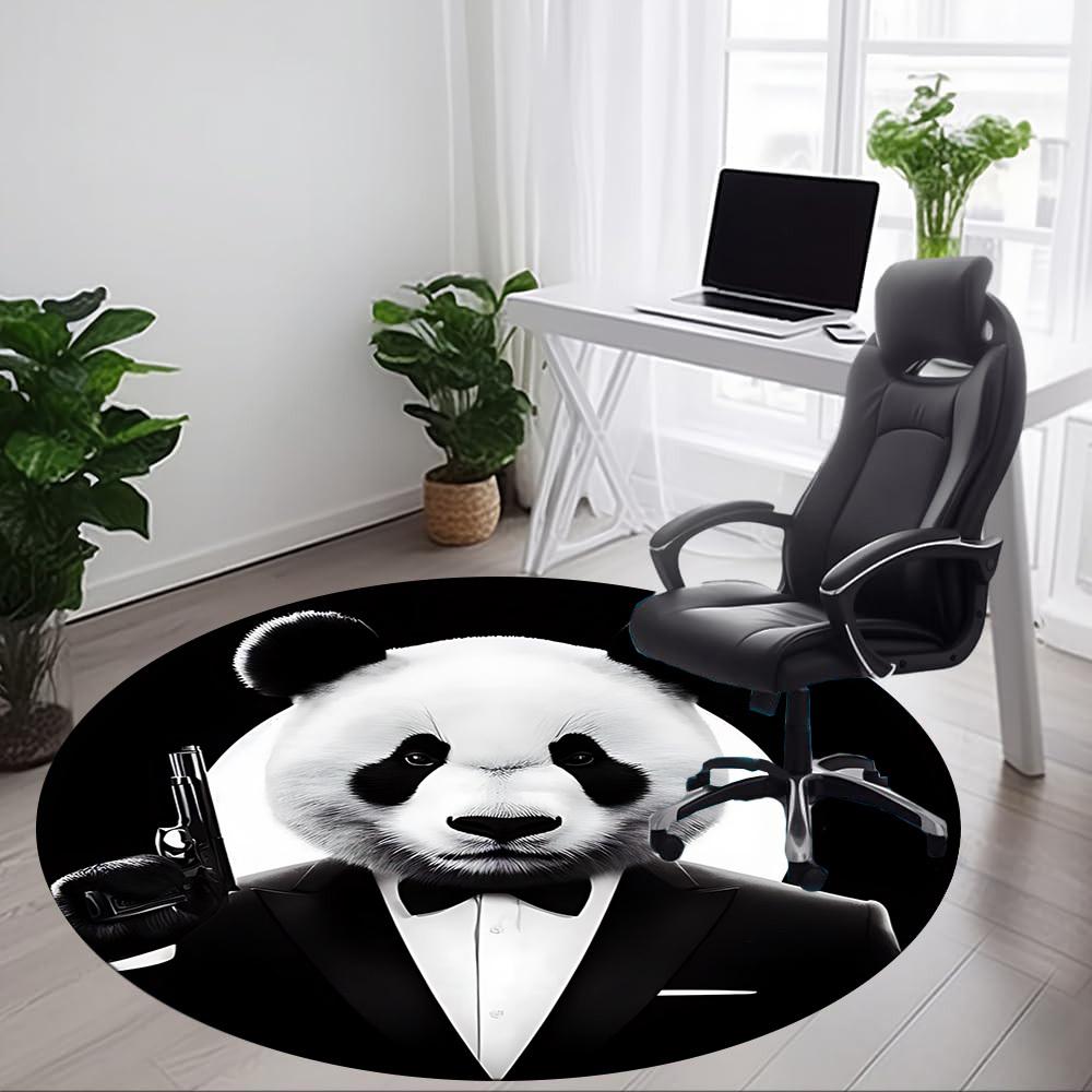 1pc Panda Print Chair Carpet for Office, Round Polyester Mat, Indoor Decor for Office, Easycare Fabric, Washable Non-slip Area Carpet