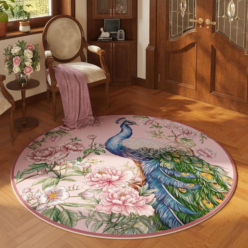 Peacock Circular Carpet High-end and Light Luxury Rug Living Room Bedroom Winter Warmth Anti Slip Mat Home Decoration
